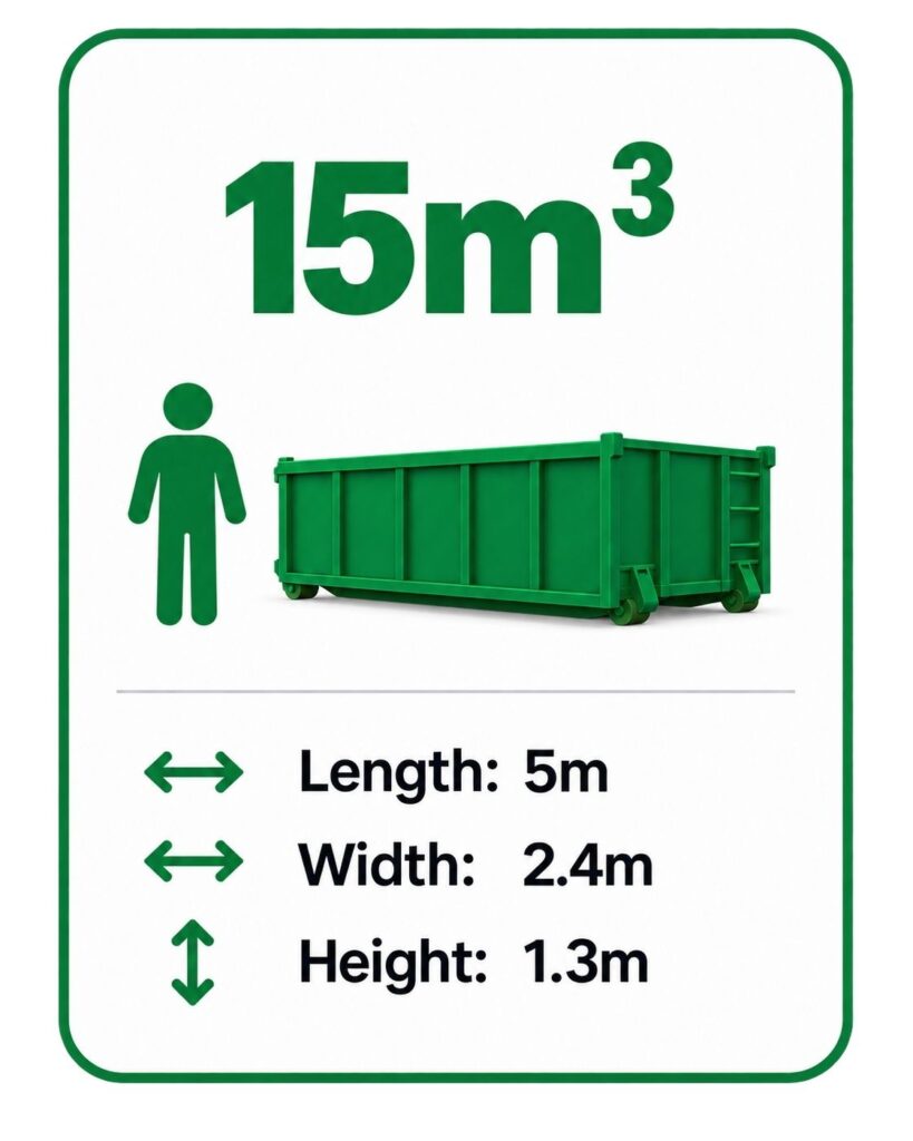 15 cubic metre roll-on roll-off bin size and dimensions